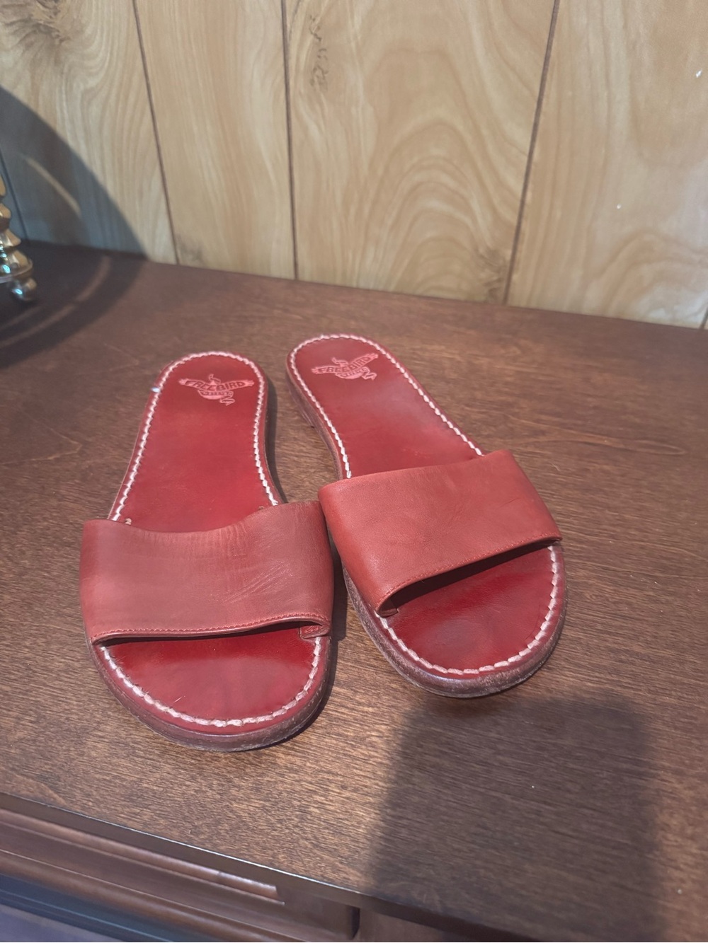 Freebird by Steven Red Leather Slide Sandals